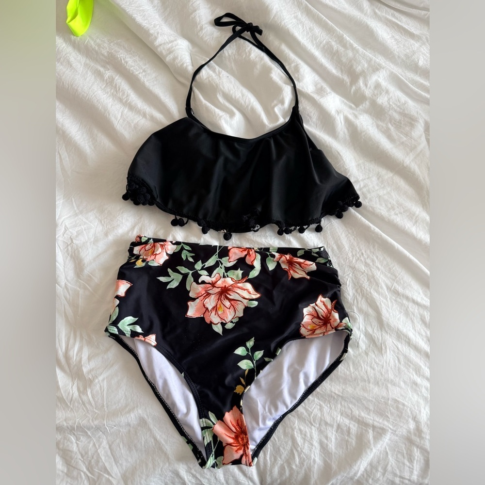 Black Floral Bikini Set